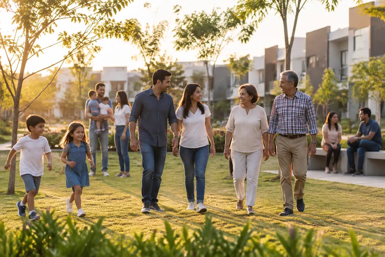 Familias y vecinos conviviendo en un espacio verde